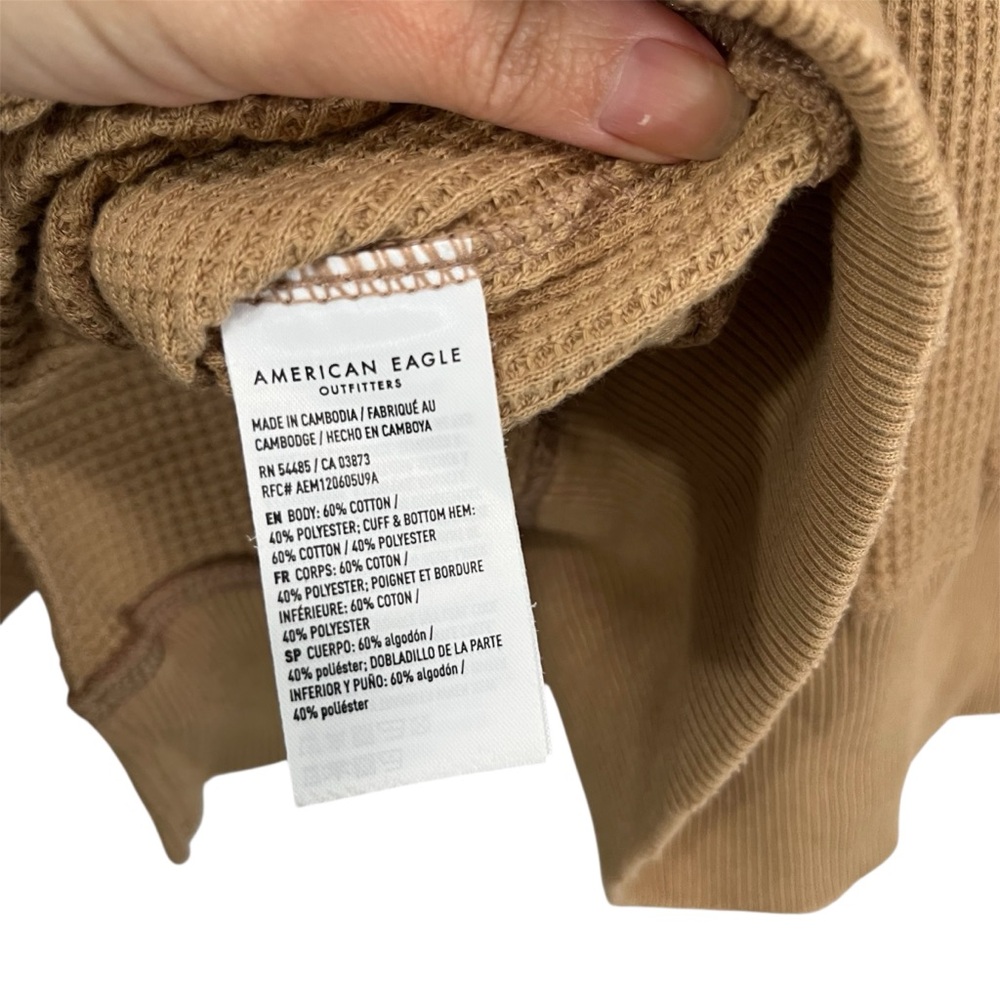 American Eagle Outfitters Oversized Lived-In Waffle Knit Pullover Tan S - Picture 8 of 8
